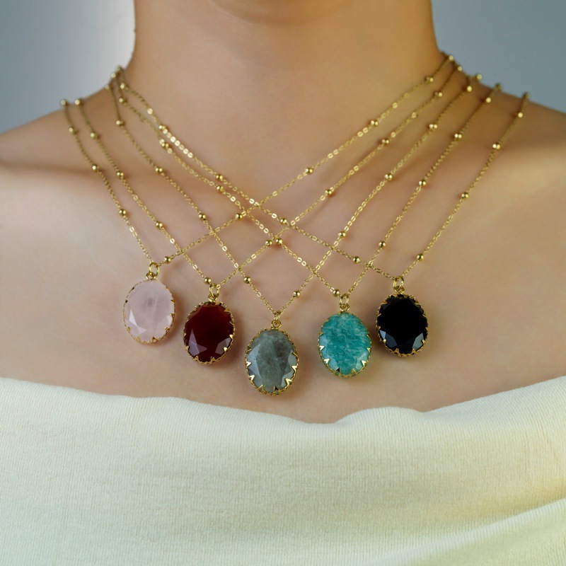 Luxury Handmade Natural Stone Gold Plated Stainless Steel 14K Necklace Ladies Casual Elegant Ins Style Jewelry Accessories