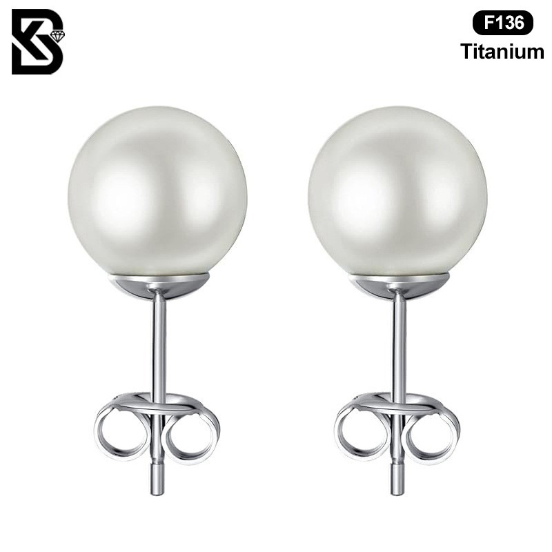 Fashion Titanium Alloy Pearl Earrings With Butterfly Clasp Women's Body Piercing Jewelry Geometric Pattern Earrings Elegant Simple Style