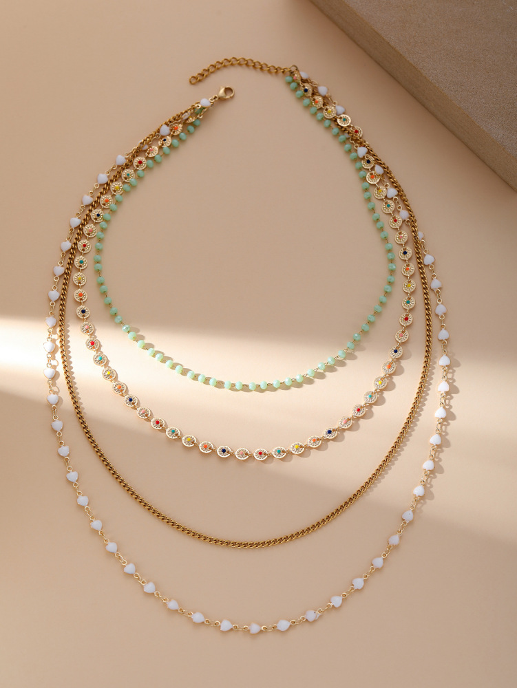 Vintage Multi-layer Stainless Steel Fusion Oil Sweater Necklace New Chinese Style Heart Pattern Jewelry Accessories For Women