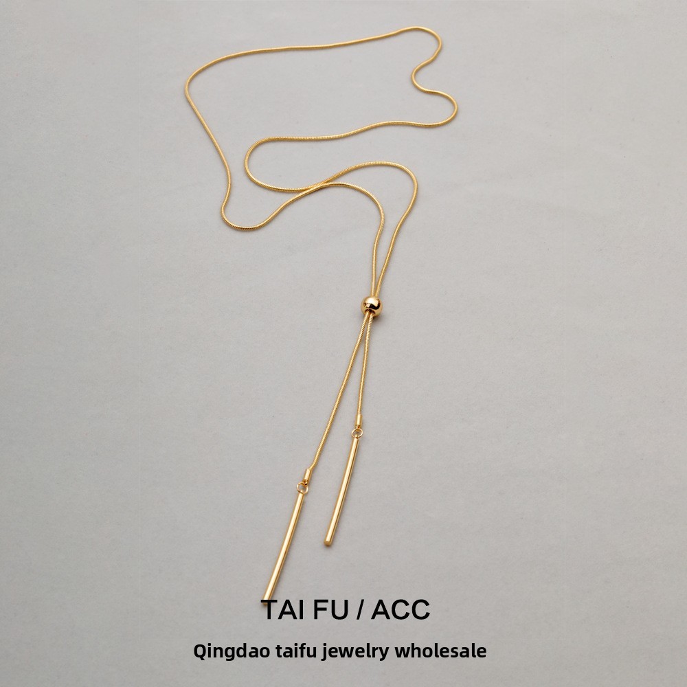 Elegant Snake Bone Chain Necklace Gold Plated Brass Versatile Long Sweater Chain For Women Fashionable OL Style Alloy Jewelry