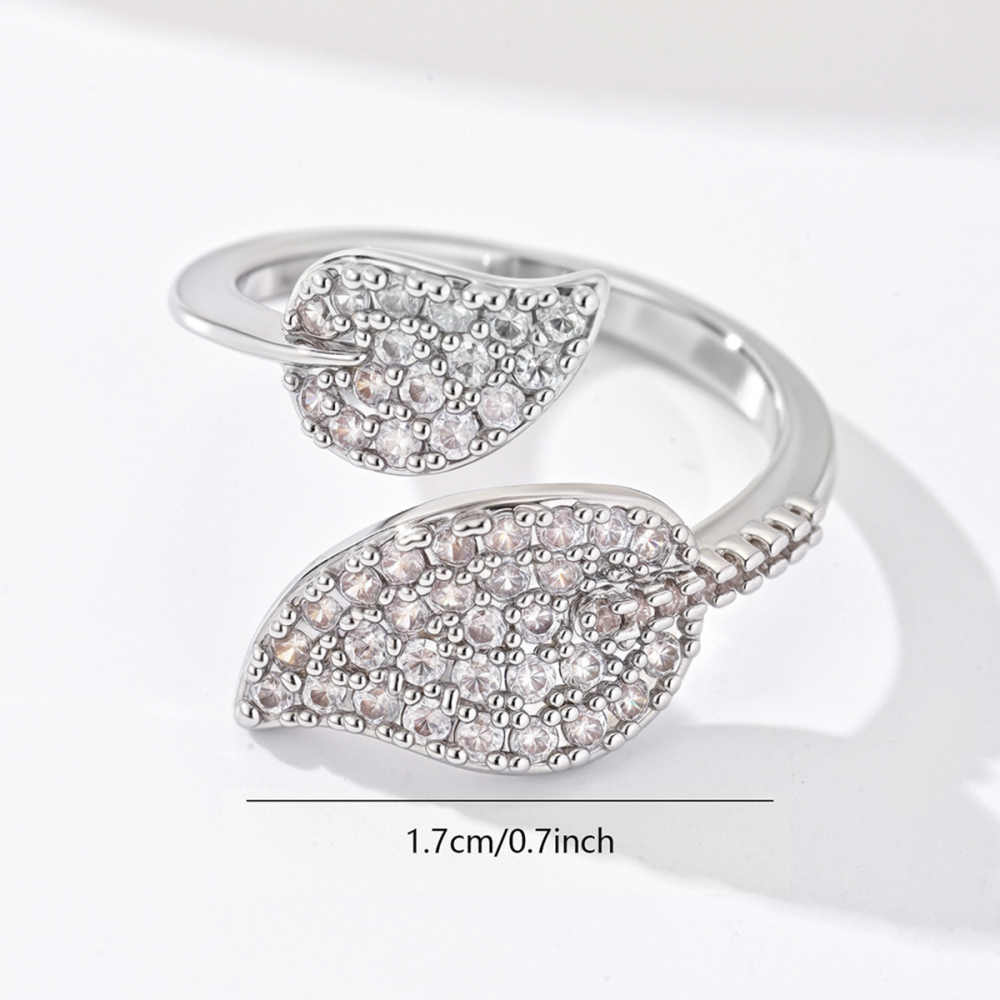 1 Piece Copper Inlaid Zircon Material Exquisite Light Luxury Personality Women's Leaf Ring Party Jewelry Accessories