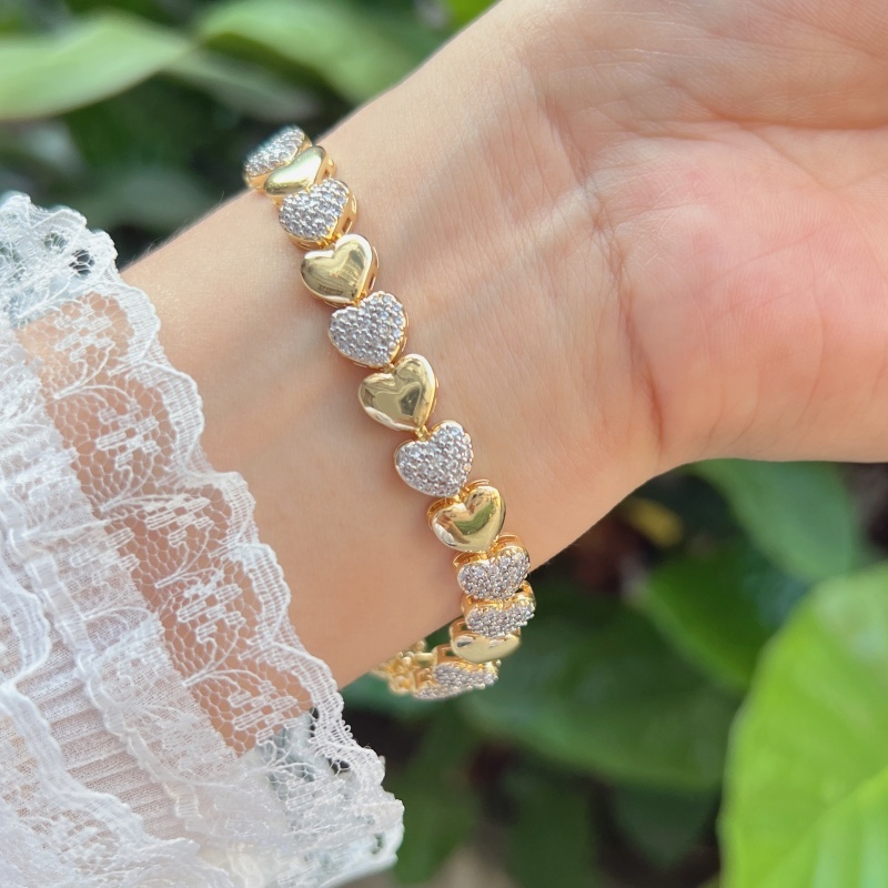 Wholesale Jewelry Sweet Classic Style 8-Shaped Square Heart Shape Copper Zircon Box Chain Bracelets