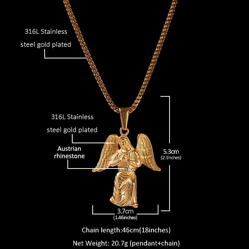 Hip-Hop Style Angel Wing Pendant Necklace Stainless Steel Gold-Plated Fashion Accessory Versatile Small Batch Trendy Jewelry Item