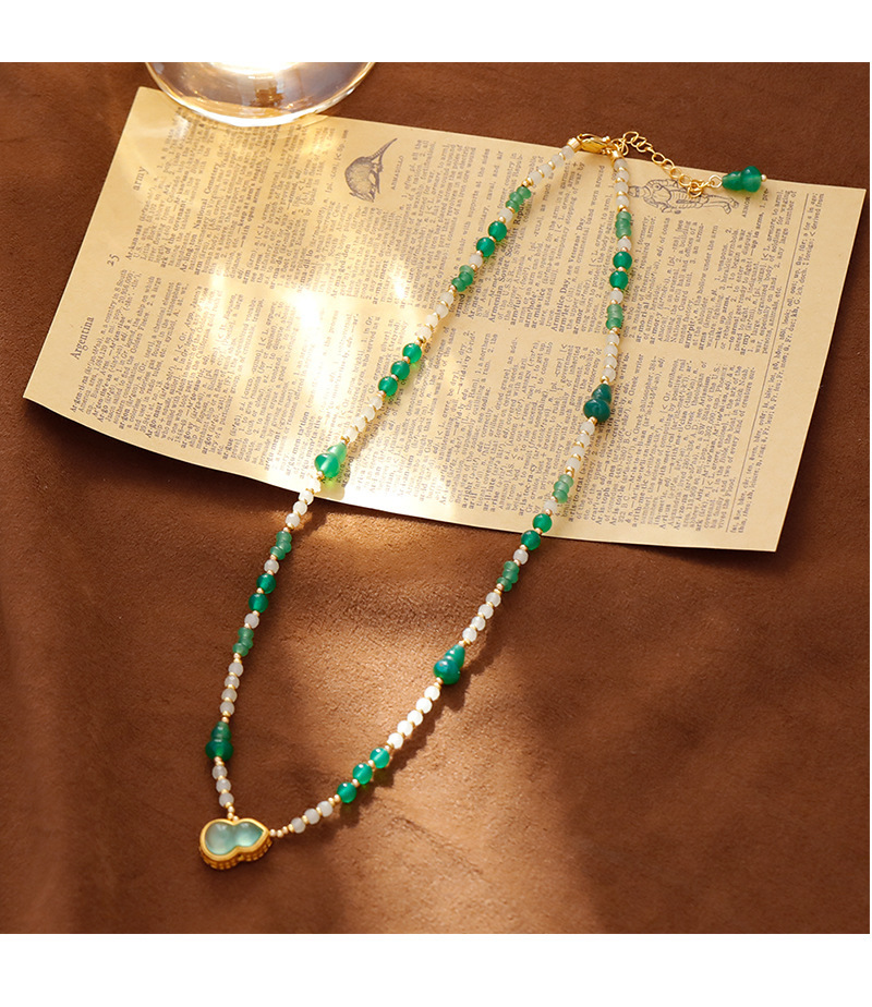 New Chinese Style Jade Agate Gourd Necklace Trendy Court Atmosphere Versatile Accessories Geometric Pattern Handmade Plating Women