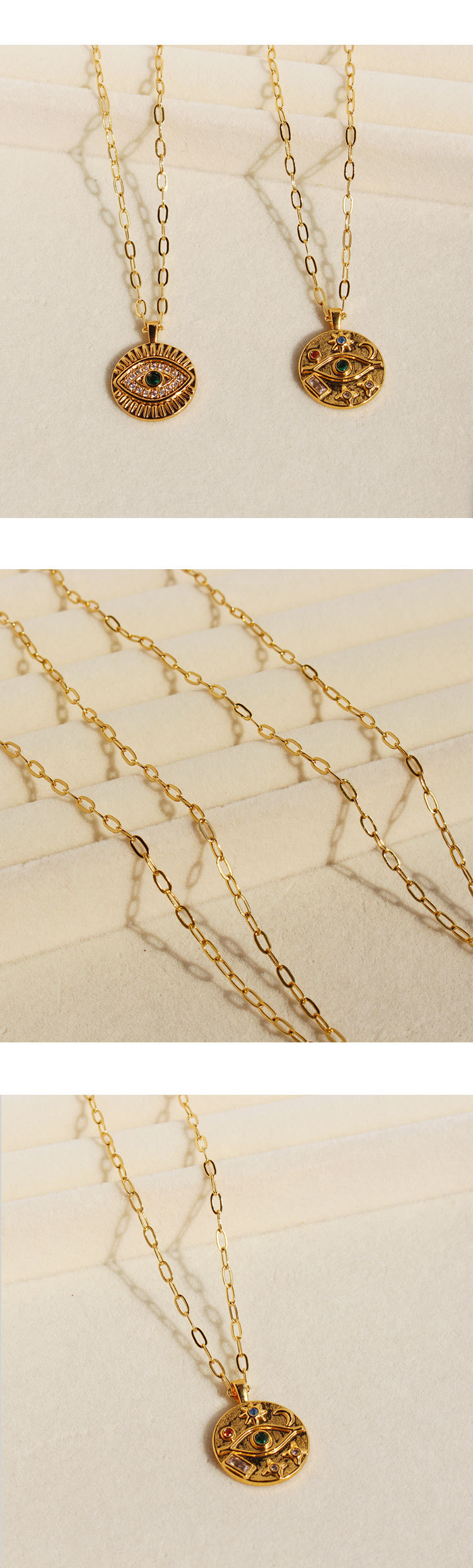 Brass Plated 24K Real Gold  Entry Lux Niche Devil's Eye Pendant Necklace Women's High-Grade Zircon Round Brand Twin Clavicle Chain N1