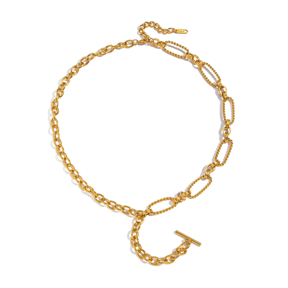 Geometric Minimalist Style Electroplated Real Gold Vacuum Electroplating (In Furnace) One-Word Tassel Pendant Necklace Women's Sweater Chain Accessories Jewelry Wholesale