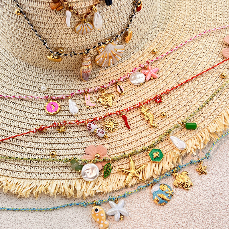 Colorful Woven Stainless Steel Pendant Necklace Starfish Shell Ocean Beach Style Accessories Jewelry 1 Piece Multi-Use Holiday
