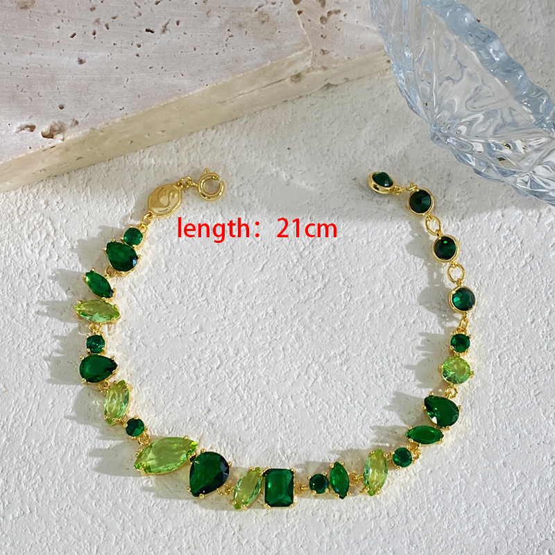 Green Candy Color Fairy Tale Series Bracelet Necklace Set Luxury Summer Accessories Geometric Pattern Yellow Copper Clasp