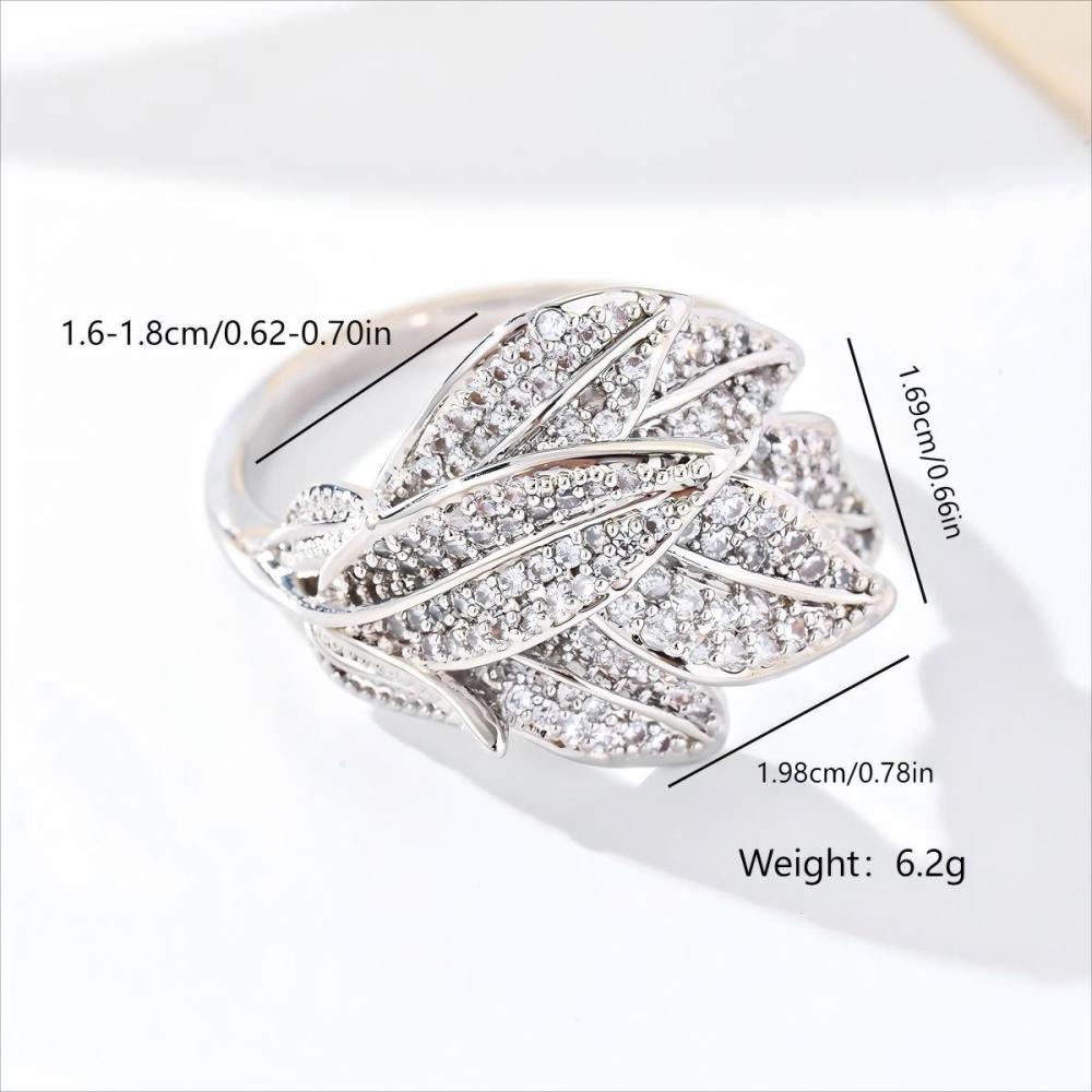 1 Piece Copper Inlaid Zircon Material Ladies Leaf Ring Exquisite Exaggerated Fashion Banquet Party Jewelry Accessories