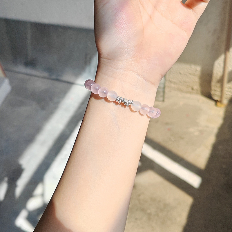 Natural Pink Crystal Bracelet 925 Silver Liquefied Silver Bracelet New Chinese Sweet Style Bracelet Crystal Jewelry Accessories