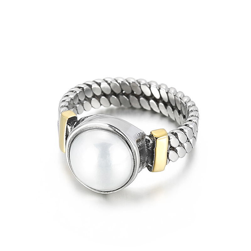 Kalen New Accessories  Sources Europe And America Creative Retro Textured Men And Women Available Titanium Steel Pearl Ring