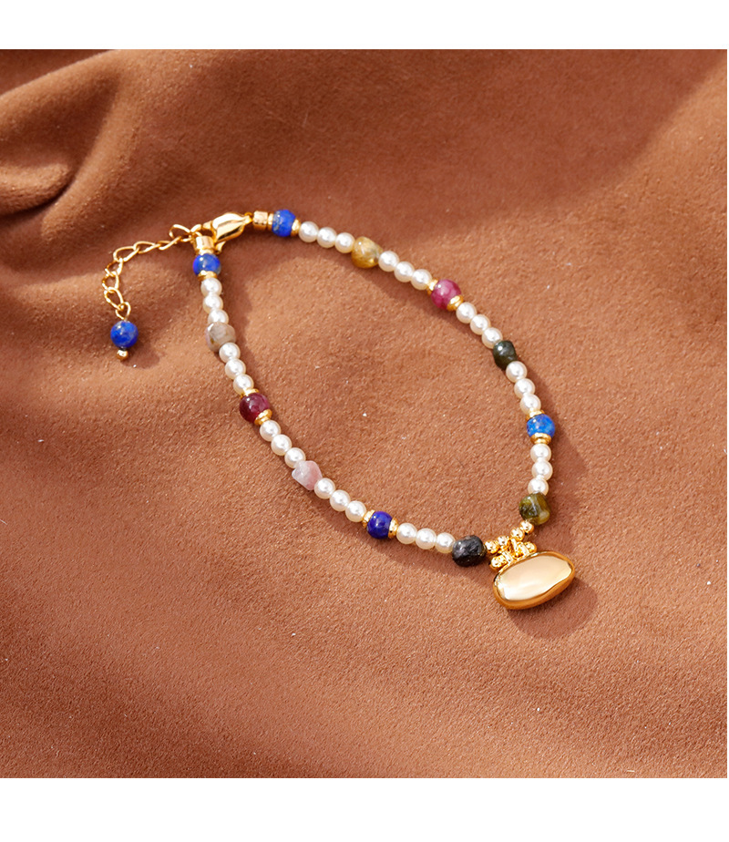 Original Design Vacation Style Women's Bracelet Fashion Luxury Imitation Pearl Lapis Lazuli Accessories Geometric Pattern Copper