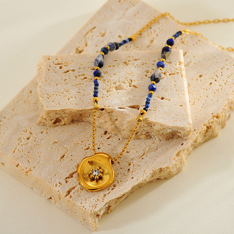 Natural Lapis Lazuli Beaded Necklace New Chinese Style High-end Sweater Chain Vintage Amethyst Autumn Winter Natural Gemstone Accessories For Women