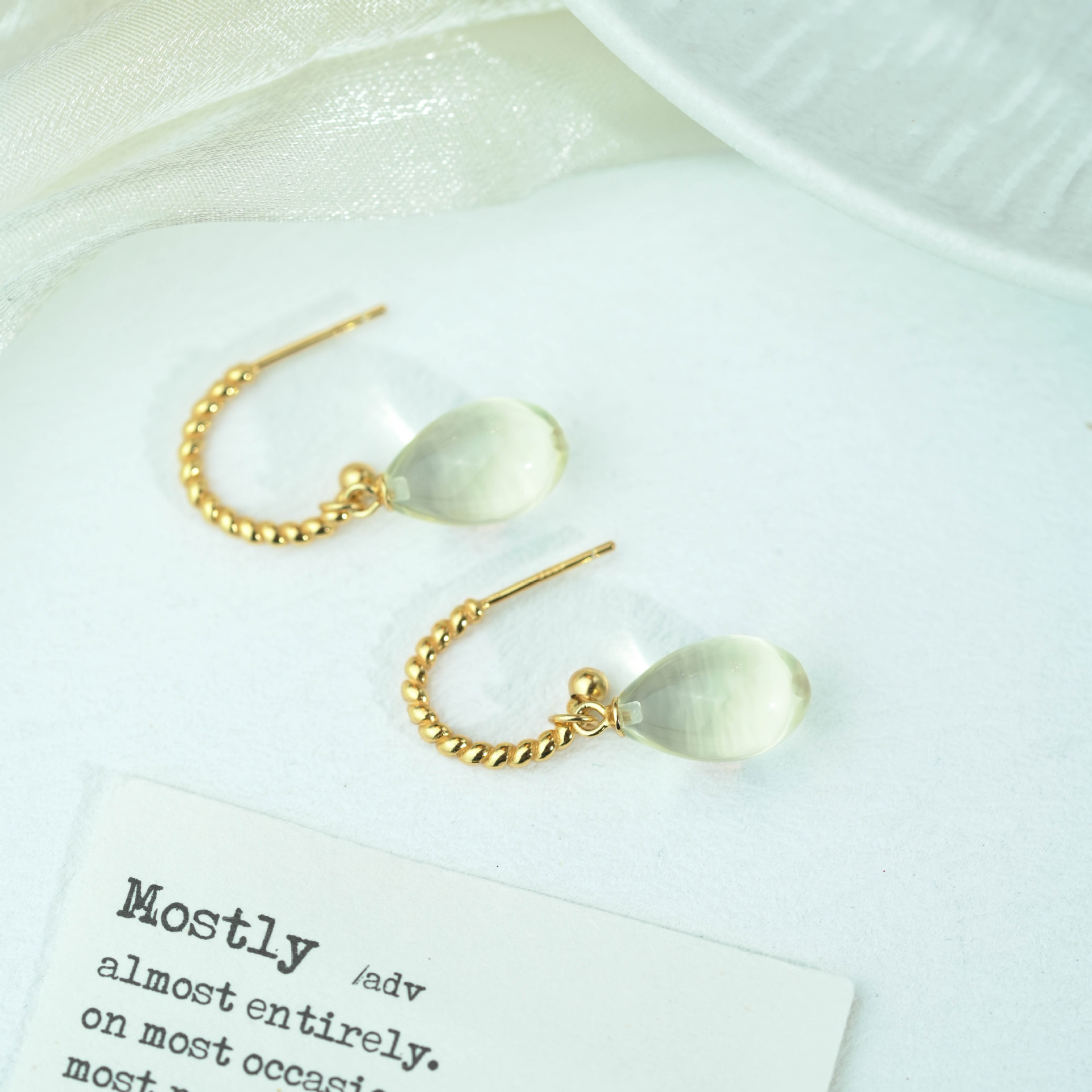 Natural Yellow Crystal Waterdrop Earrings S925 Silver Plated Gold Drop Earring Hooks Simple Fashion Versatile Women's Jewelry