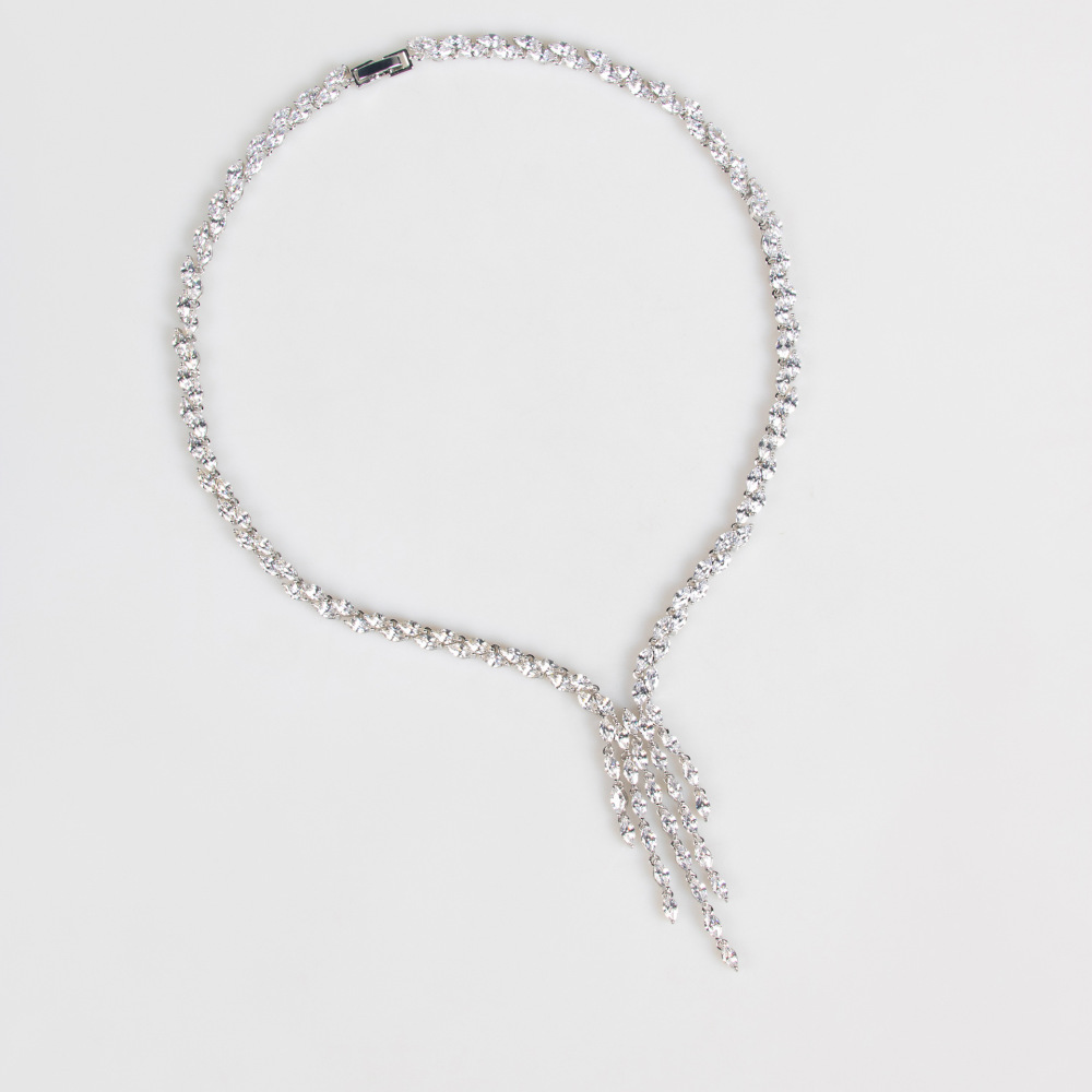 Zirconia Bridal Jewelry Set Earrings And Necklace Tassel Wedding Accessories Leaf Pattern Simplicity Designed For Women