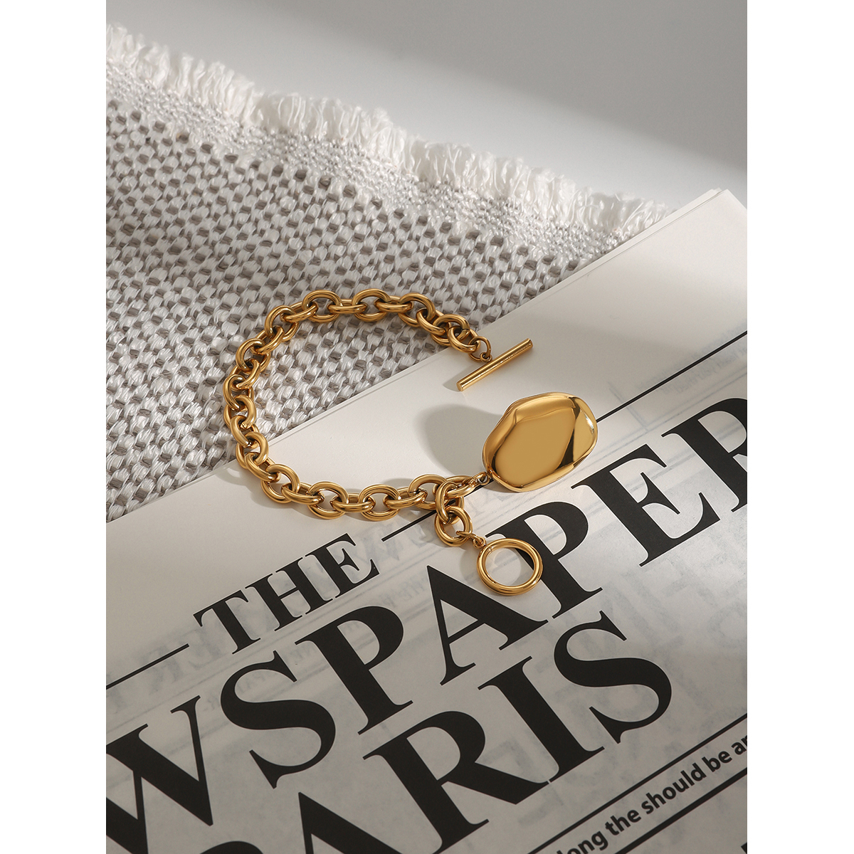 Women's 304 Stainless Steel Cable Chain PVD Coated 18K Gold Plated Toggle Inlay Irregular Pearl Bracelets Imitation Pearl Jewelry