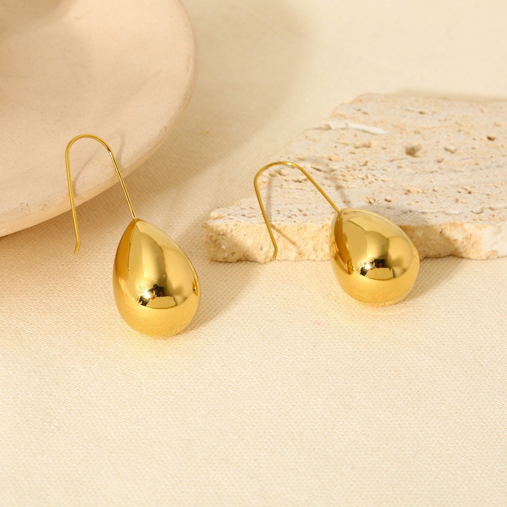 High Polish Waterdrop Shaped Earrings Stainless Steel 18K Gold Plated Waterproof Elegant Fashionable Women's Jewelry Accessories