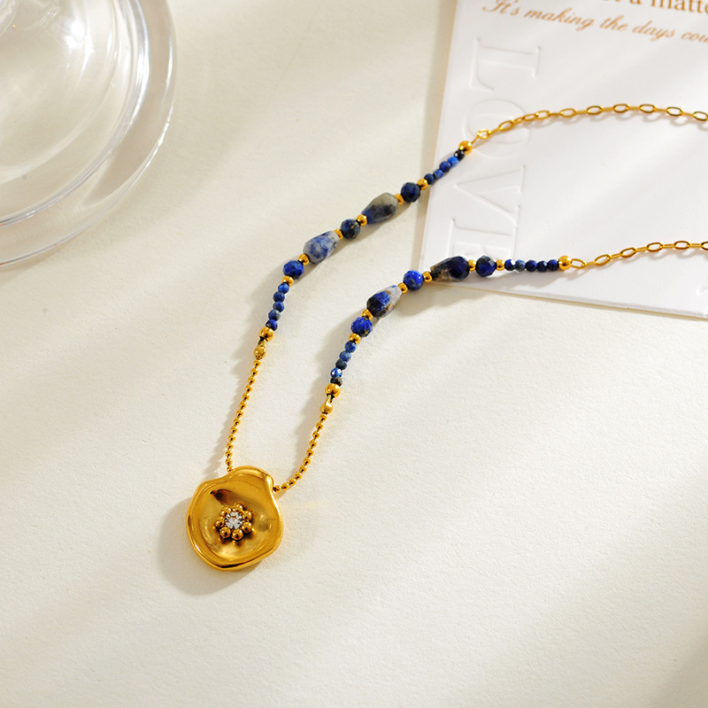 Natural Lapis Lazuli Beaded Necklace New Chinese Style High-end Sweater Chain Vintage Amethyst Autumn Winter Natural Gemstone Accessories For Women
