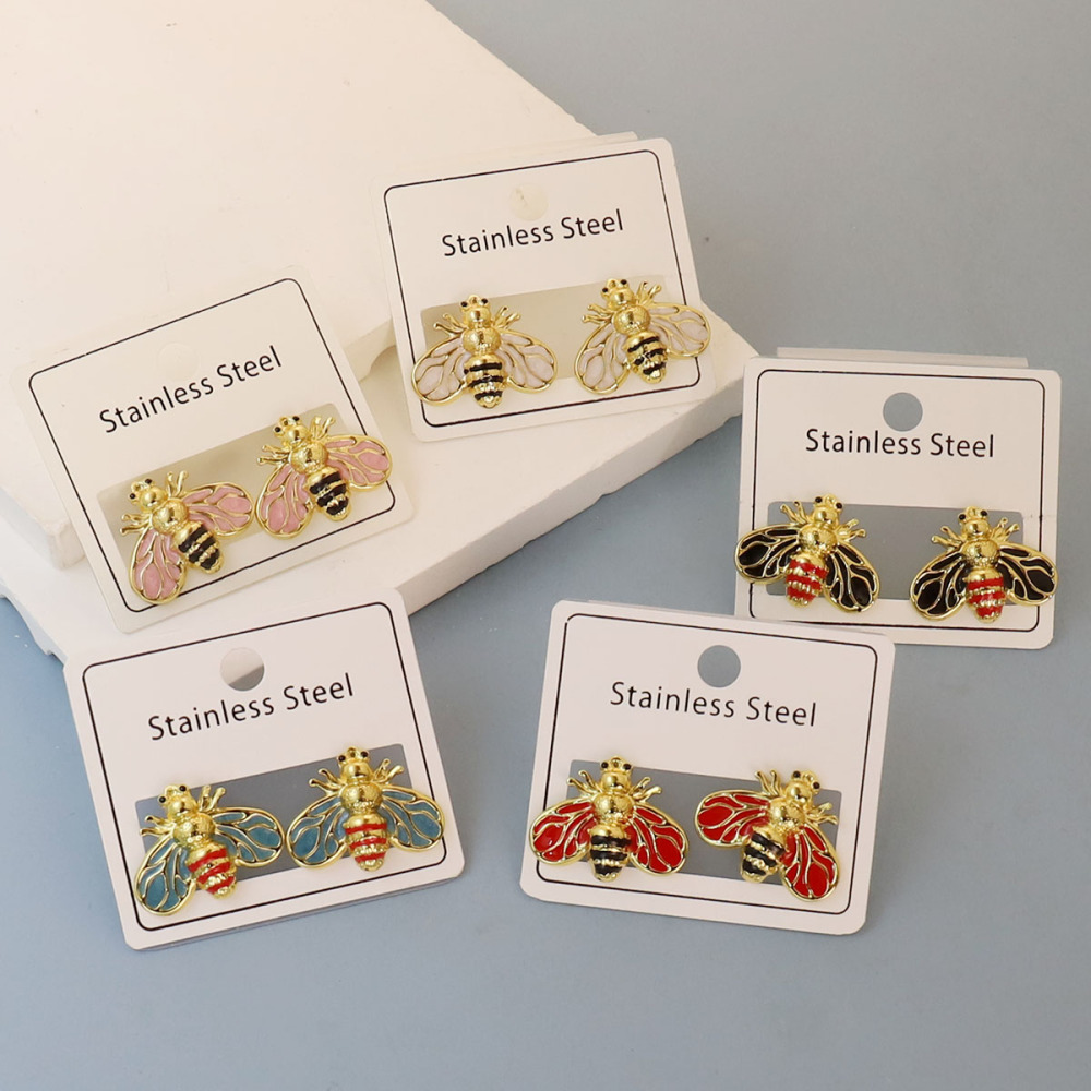 Stainless Steel Bee Strawberry Imitation Pearl Shell Drop Earrings 5 Pairs Or 6 Pairs Fashion Daily Wear Jewelry Perfect Valentine's Day Gift All Seasons Accessories