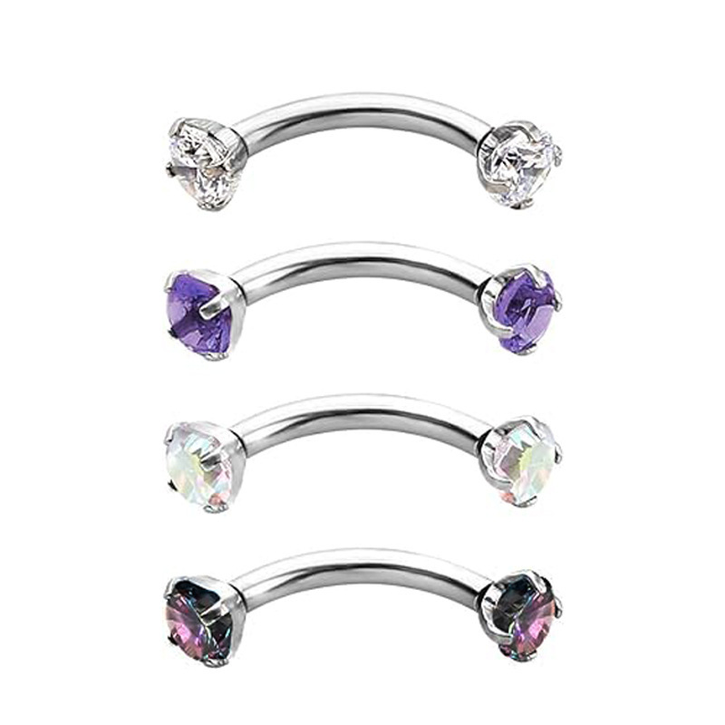 Fashion Titanium Metal Round Shiny Zircon Eyebrow Ring Body Piercing Jewelry Geometric Pattern Unisex Shiny Piercing Accessories