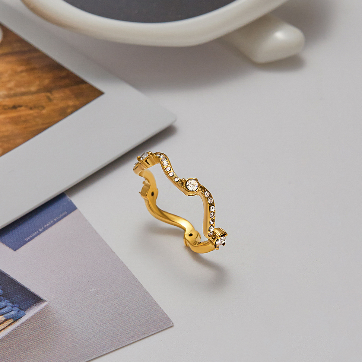 PVD Coated Real Gold Plated Waves 304 Stainless Steel Modern Style Simple Style Waterproof Non Tarnish Rings