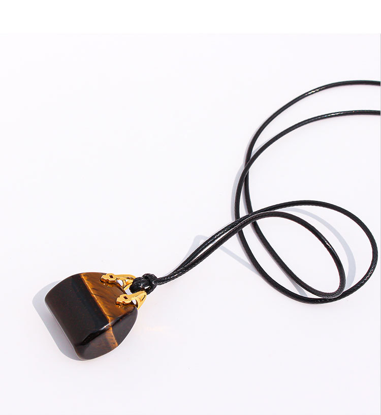 Natural Spotted Tiger Eye Stone Pendant Leather Rope Casual Long Necklace Adjustable Self-tying Sweater Chain Fashionable Ladies Holiday Style Accessories