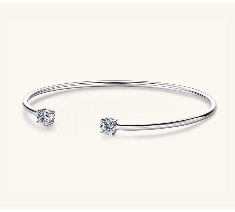 Fashion Simple Design Mozambique Stone Bracelet S925 Sterling Silver Open Bangle Doll And Zodiac Crown Pattern