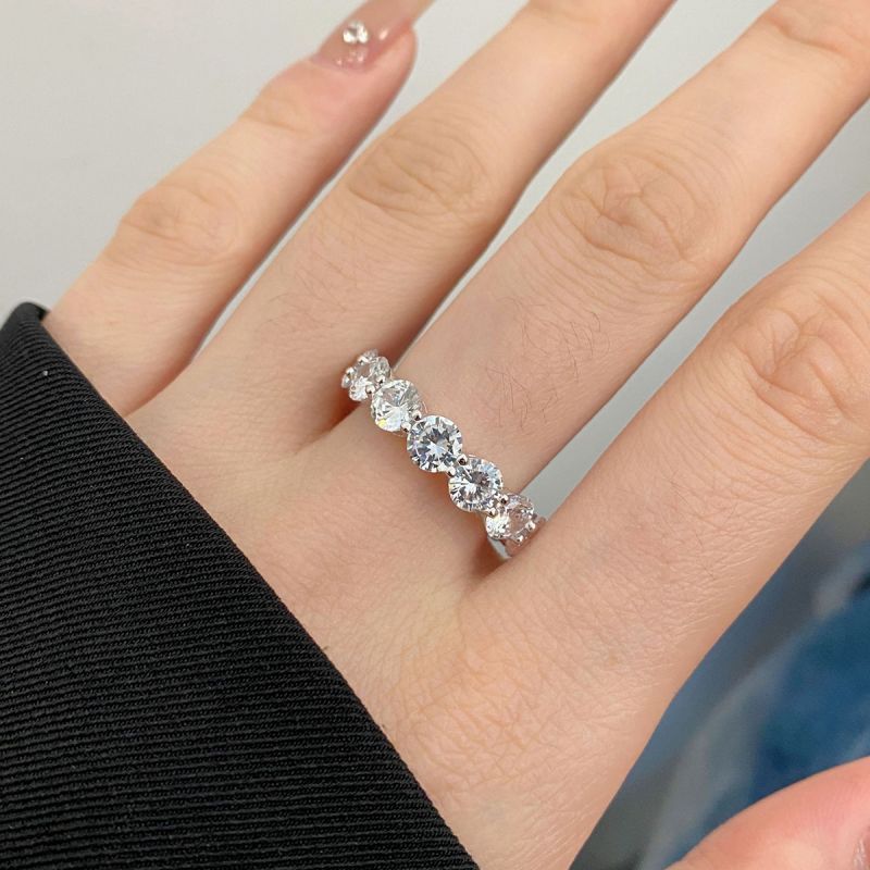 0.2ct 0.5ct Moissanite Row Ring Geometric White Gold Plated Moissanite Row Ring