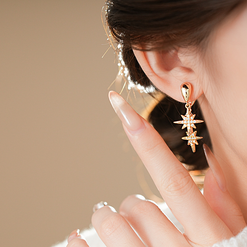 1 Pair Simple Style Classic Style Star Plating Copper Drop Earrings