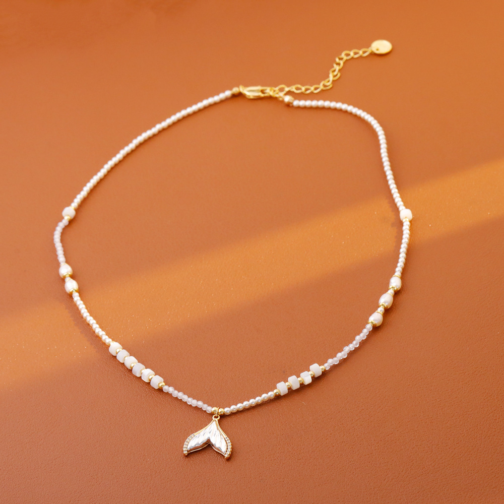 Summer Luxury Abalone Shell Necklace French Fish Tail Pendant Adjustable High-End Elegant Beads Necklace Women Fashion Accessories