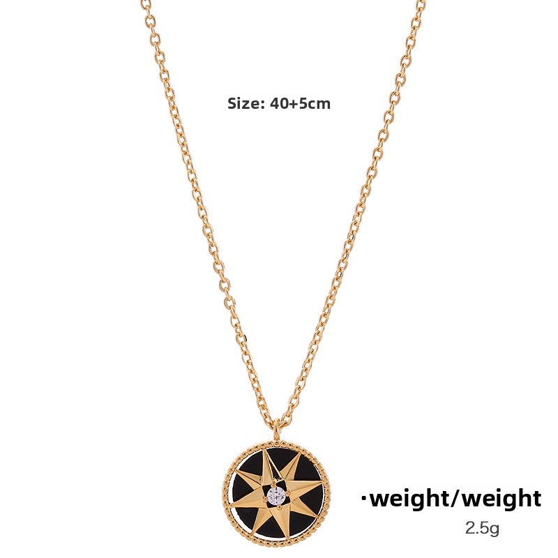 Kenge Copper Plated Real Gold Embedded Zircon Eight-Pointed Star Necklace Women Simple New Style Lockbone Chain Pendant Treatment