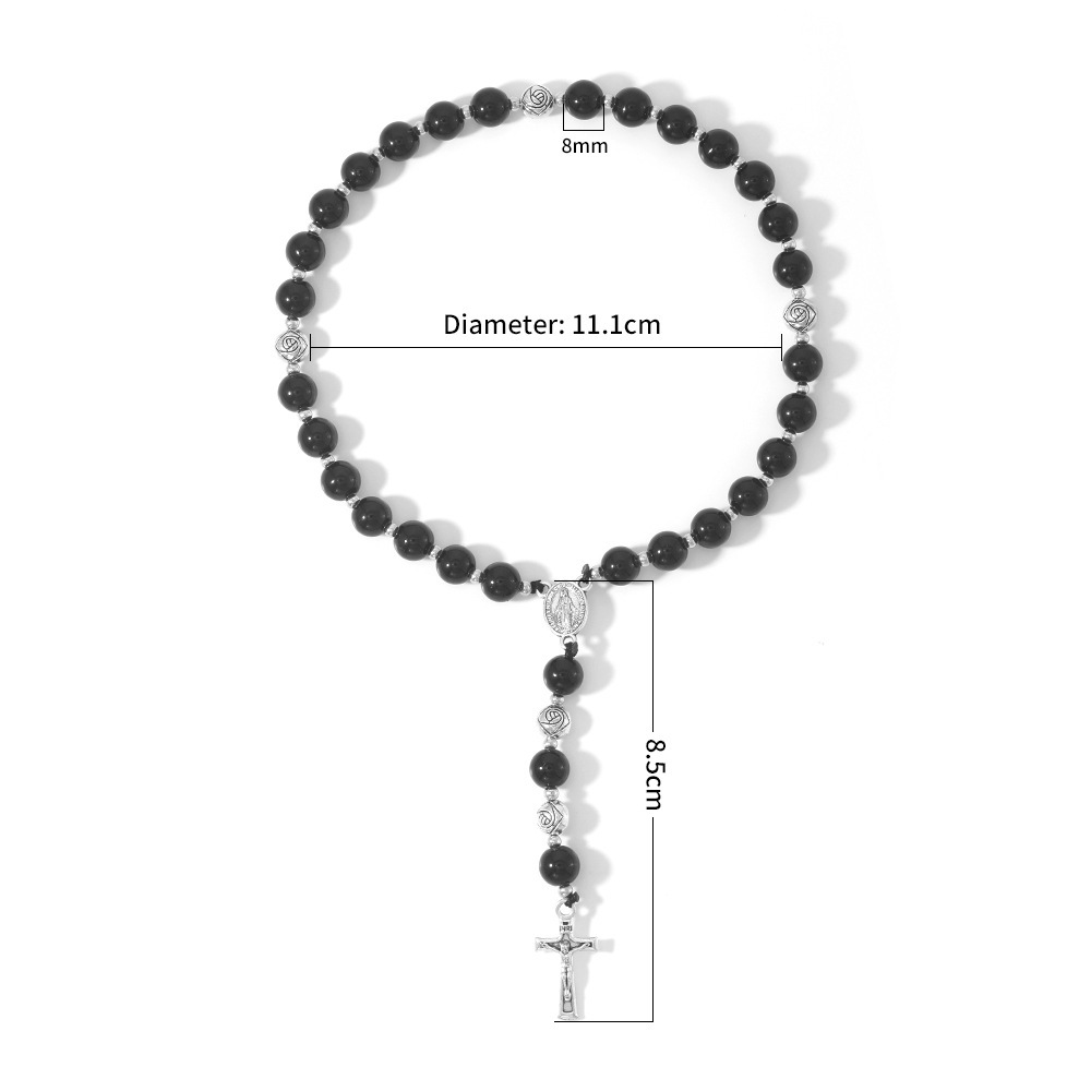 Yiwu Bracelet Wholesale Natural Indian Agate Black Agate Rosary Bracelet Cross Jewelry Handmade Beaded Accessories