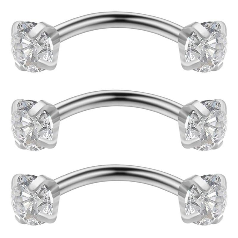 Fashion Titanium Metal Round Shiny Zircon Eyebrow Ring Body Piercing Jewelry Geometric Pattern Unisex Shiny Piercing Accessories