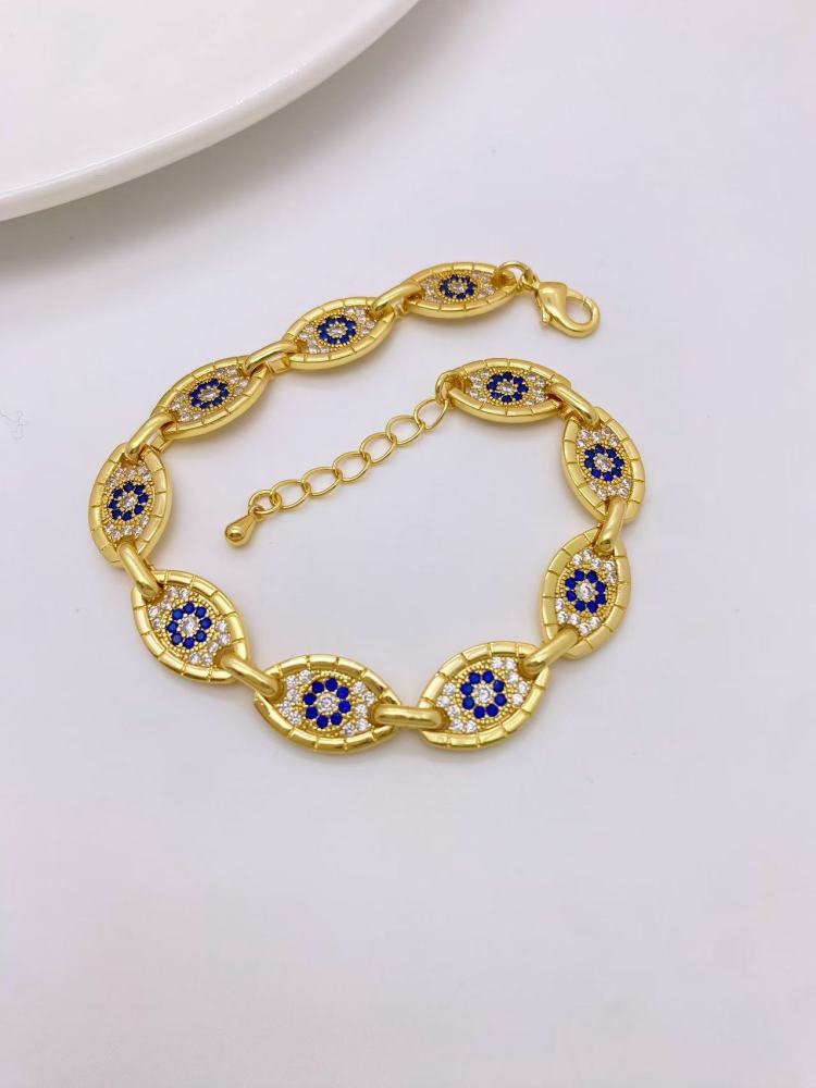 Fashionable High-End Copper Plated 18K Gold Evil Eye Bracelet Necklace Set  Style Jewelry Accessories