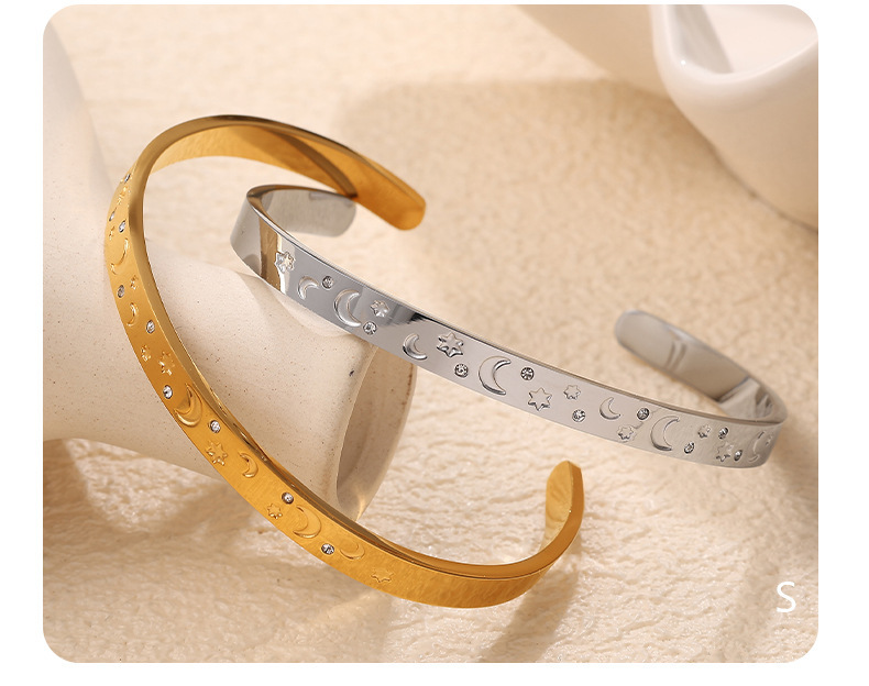 Conch Shell Ocean Animal Star Moon Inlaid With Diamonds 304 Stainless Steel 18K Gold Plated Vacuum Electroplating (Furnace) Women's Bracelet