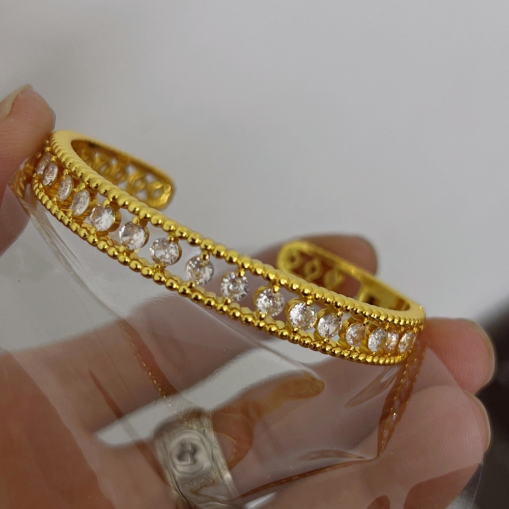 Vintage Full Diamond Dewdrop Bracelet New Chinese Style Gold Open High-end Versatile Copper Bracelet Modern Style Jewelry Accessories