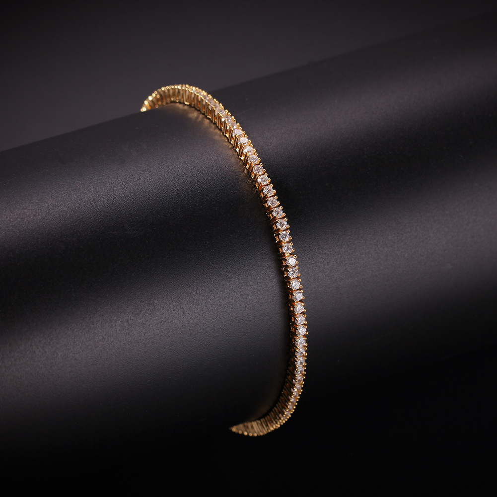 European And American Hip-Hop Tennis Necklace Bracelet Exquisite Single Row Zircon Men's Unisex Copper Geometric Pattern Real Gold Plated Vacuum Electroplating INS Style Classic Ring