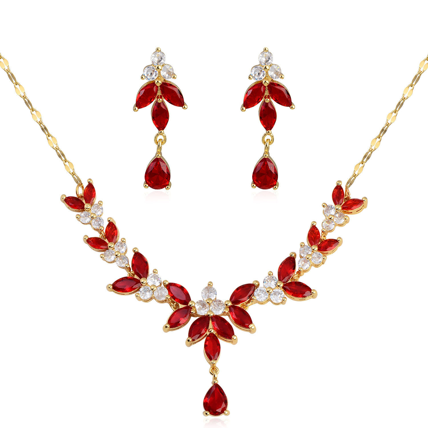 Water Droplets Copper Classic Style Earrings Necklace
