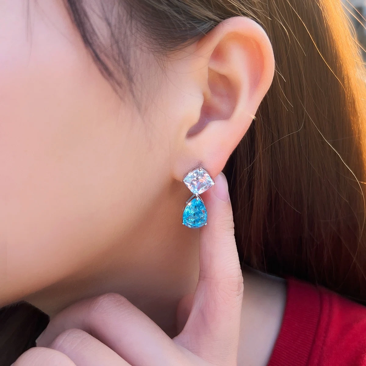 Beautiful Shiny White Light Blue CZ Zircon Big Water Drop Dangle Earrings For Women Boho Wedding Party Jewelry