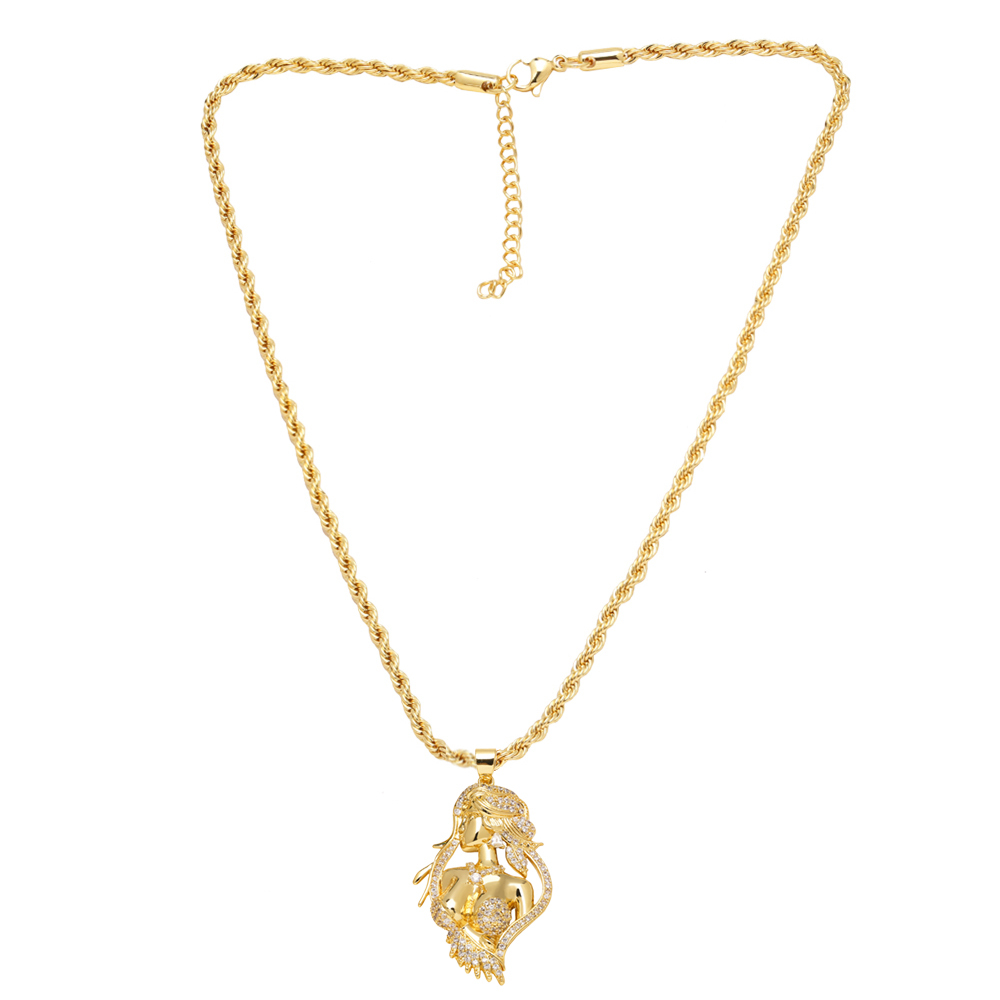 AS Jewelry Cross-Border Hot Selling Micro Pave Zircon Copper Plated 18K Gold Mermaid Pendant Necklace Clavicle Chain For Women Nkb140