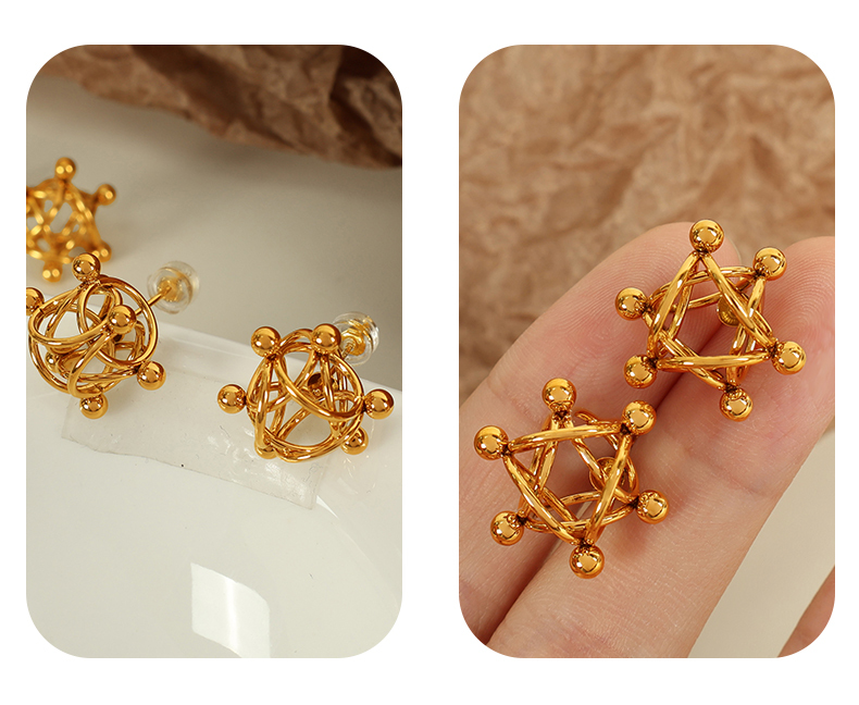 European And American New Style Molecular Structure Earrings Hollow Round Ball Ring Welded Titanium Steel Earrings Niche Design Women's Jewelry 304 Stainless Steel