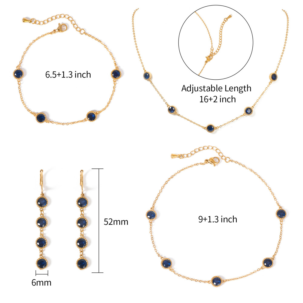 Fashion Round Zircon Necklace Set For Women, Non-Fading Summer Accessories, New 304 Stainless Steel Titanium Steel Geometric Pattern Jewelry Set