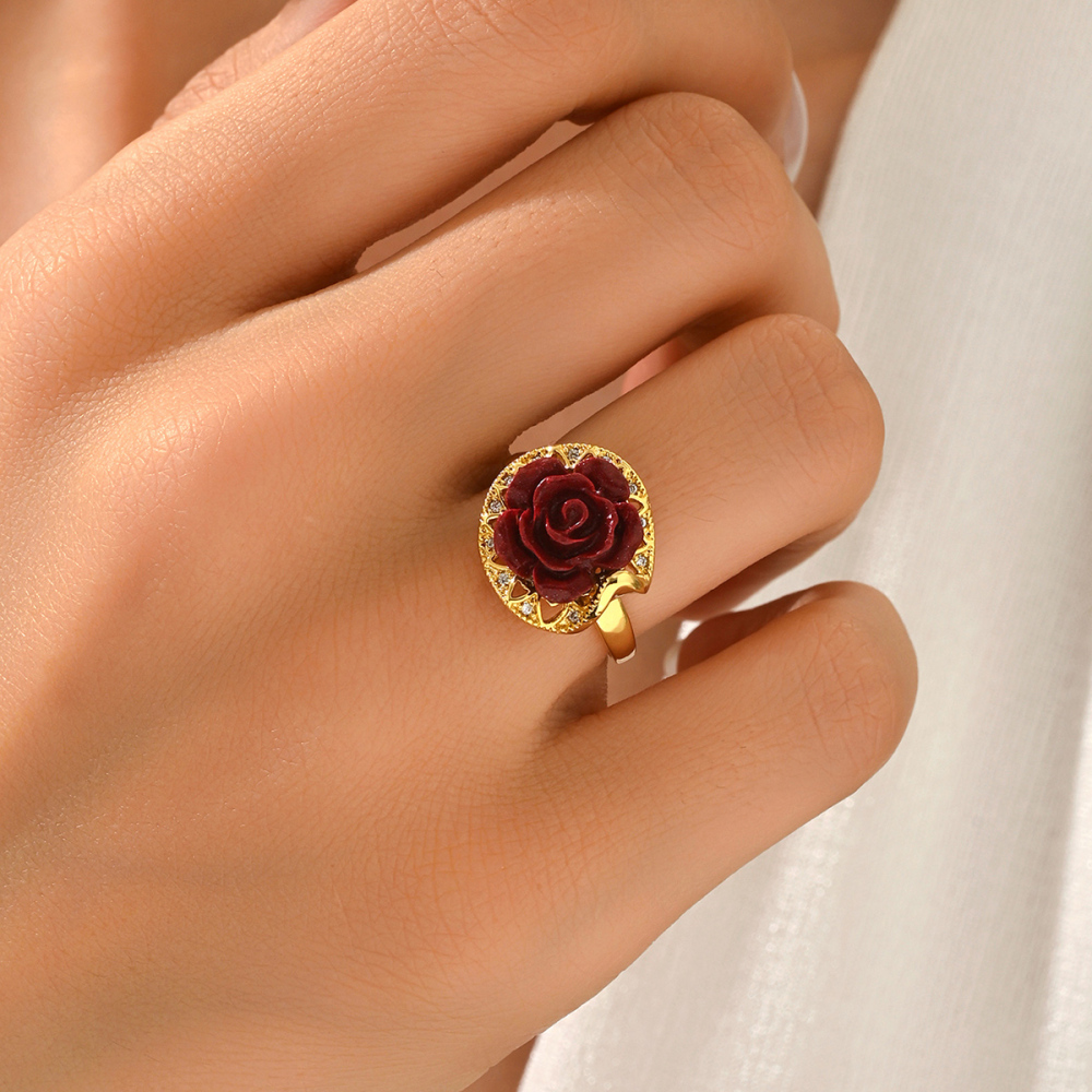 1 Piece Vintage Elegant Style Gold Ring Body Exquisite Red Rose Shape Women's Necklace Suitable For Girlfriends' Gatherings Light Luxury Style Jewelry