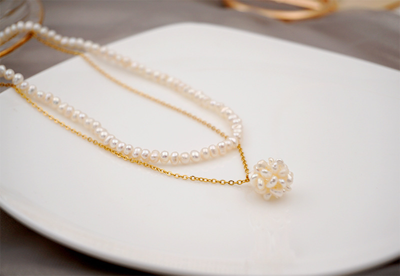 Two-layer Freshwater Pearl Necklace Simple Pearl Ball Collarbone Chain Vintage Accessories Geometric Wedding Jewelry Suitable For Women