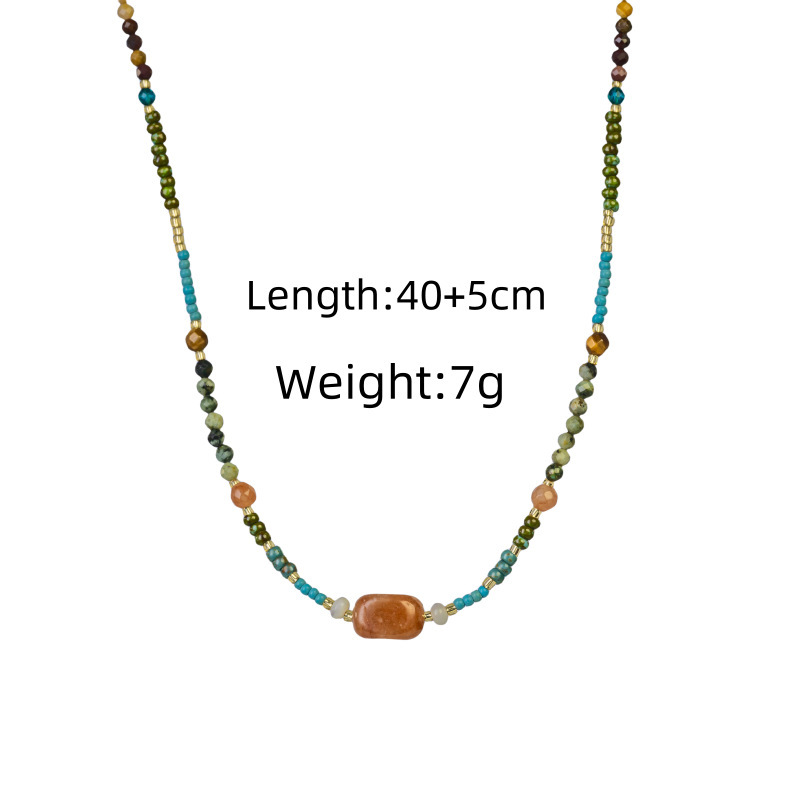 Vintage Natural Stone Beads Pearl Geometric Pattern 304 Stainless Steel Titanium Steel Pendant Necklace Women's High-End Luxury Layered Jewelry Accessories