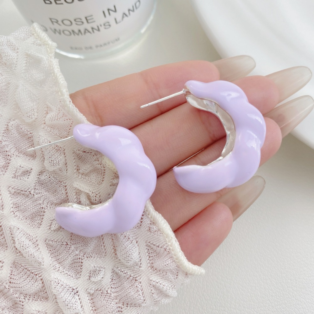 Summer Versatile Simple Solid Color Oil Drop Earrings Women's  High-End C-Shaped Ear Studs Fashionable Jewelry Accessories