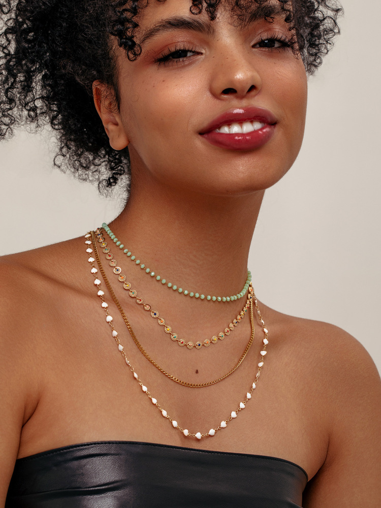 Vintage Multi-layer Stainless Steel Fusion Oil Sweater Necklace New Chinese Style Heart Pattern Jewelry Accessories For Women