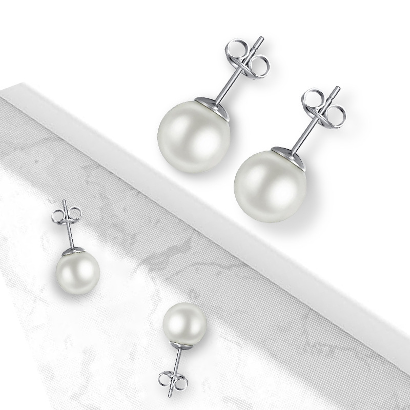 Fashion Titanium Alloy Pearl Earrings With Butterfly Clasp Women's Body Piercing Jewelry Geometric Pattern Earrings Elegant Simple Style