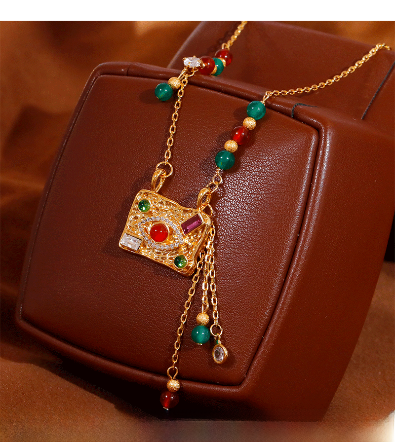 New Chinese Style Original Design Pendant Necklace Lapis Lazuli Zircon Light Luxury High-End Feeling Fashion Jewelry Accessories