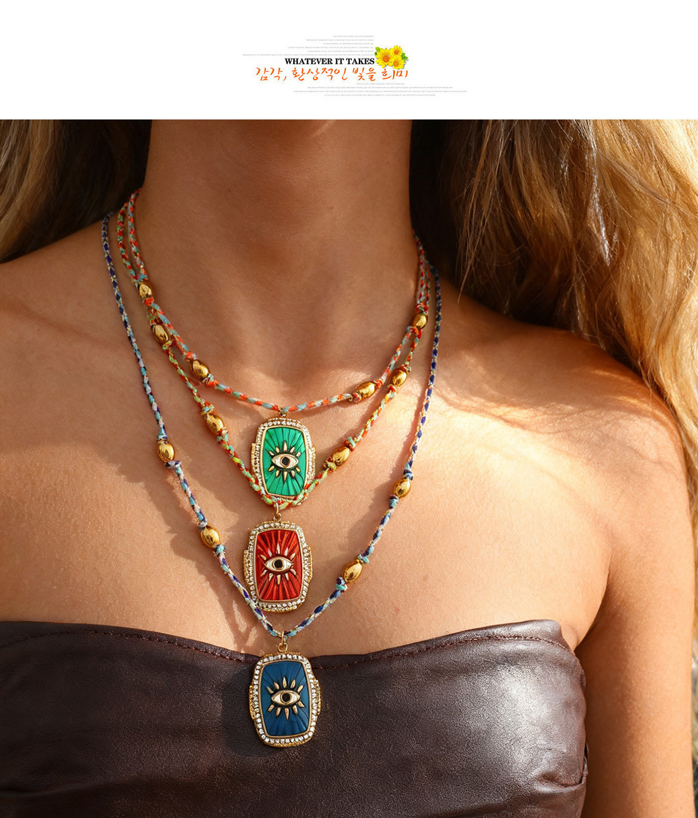 Elegant Geometric Pattern Colorful Copper Embedded Zirconia Oil-Drop Beaded Woven Necklace For Women Luxury Sensation